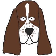 バセット・ハウンドのアイコン(ブラック＆ホワイト＆タン）