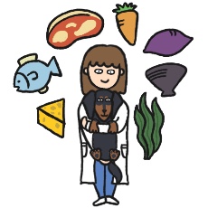 ダックスフンドを抱いたペット栄養管理士のイラスト
