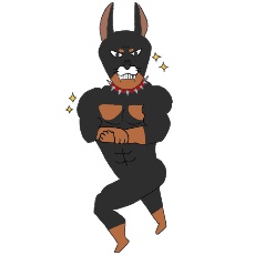 ドーベルマンがボディビルダーのポーズをするイラスト