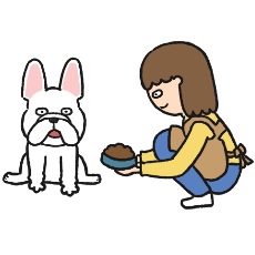 フレンチブルドッグにご飯をあげるペットシッター