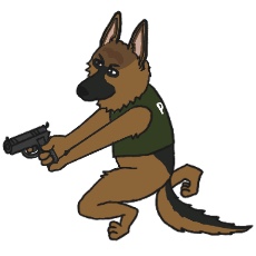 ジャーマン・シェパード・ドッグが銃を構えるイラスト