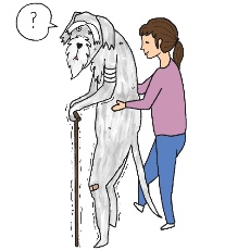 アイリッシュ・ウルフハウンドが介護されるイラスト(女性)