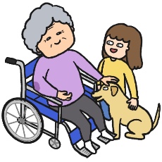 ラブラドール・レトリバーの頭を撫でる高齢者のイラスト