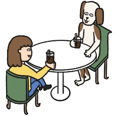 ミックス犬がカフェするイラスト