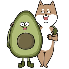 柴犬とアボカドが肩を組むイラスト