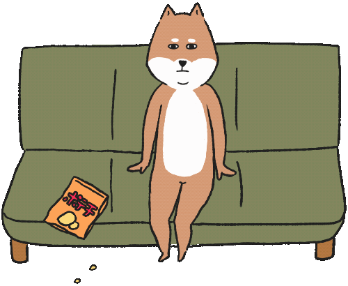 柴犬がソファに座って喋っているアニメーション