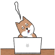 柴犬がパソコン作業中に眠くなるイラスト