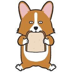 ウェルシュ・コーギー・ペンブローグが食パンを食べているイラスト