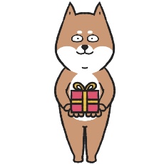 2月14日：柴犬がバレンタインを渡すイラスト<