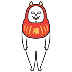 1月1日：柴犬(白)がダルマの被り物をしたイラスト