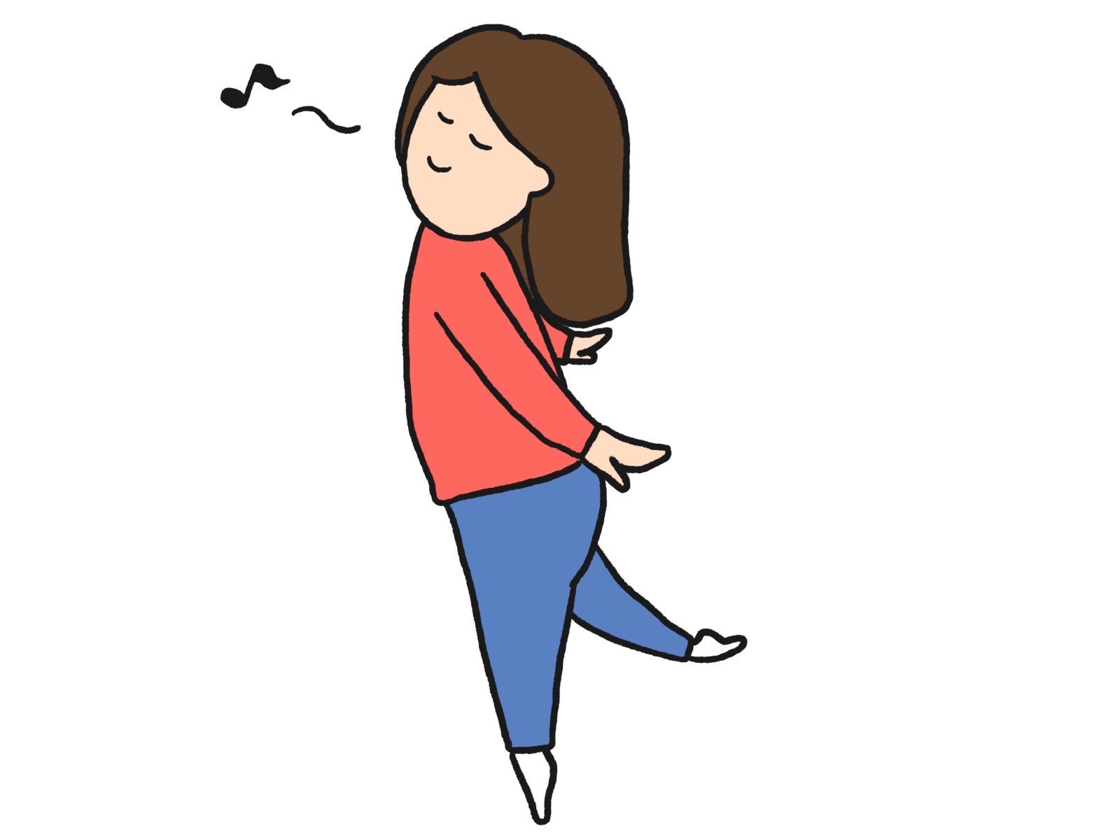 女性が鼻歌を歌いながら踊る